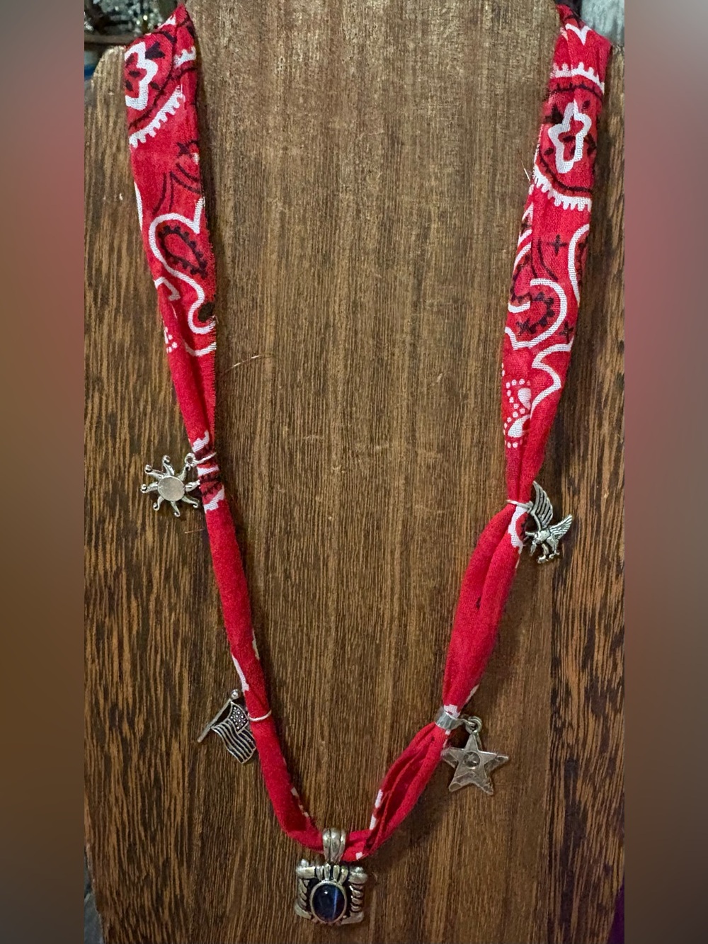 Blessed America- Red Bandana Charm Necklace - Women's Accessory
